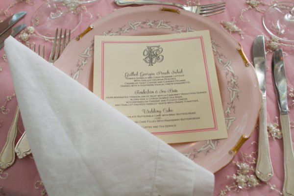 Pink place setting  wedding table styling